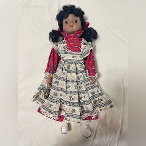Vintage-Style Red and Cream Girls' Dress Doll with Ribboned Hair